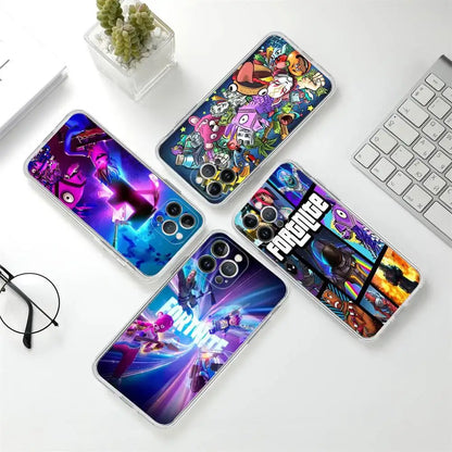 Cartoon B-Battle-R-Royales-F-FortniteS for iPhone 17 16 15 14 13 12 11 Pro Max Plus Transparent Soft TPU Phone Cover