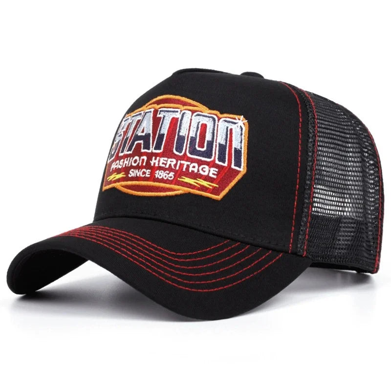 Hot Sale Unisex Baseball Cap Classic STATION Letter Pattern Mesh Cap Men And Women Breathable Streetwear Summer Trucker Hat