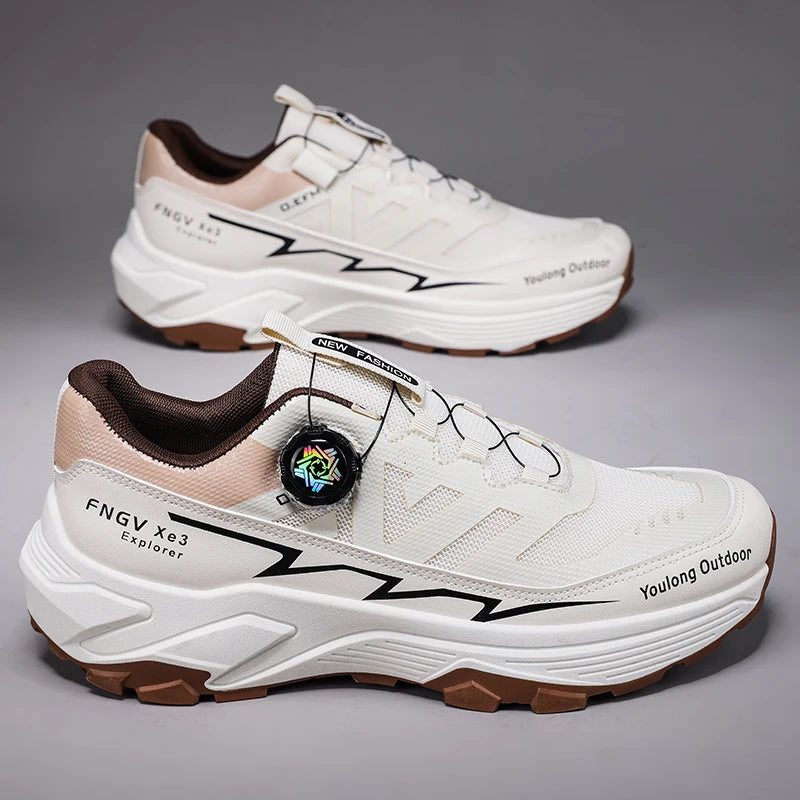 Outdoor Hiking Shoes for Men, Lightweight Trekking Shoes, Breathable Mesh Sneakers, Casual Walking Shoes, Rotating Buckle Design, Non-Slip and Wear-Resistant Trail Shoes, Suitable for Hiking and Camping, 2026 New Running Shoe