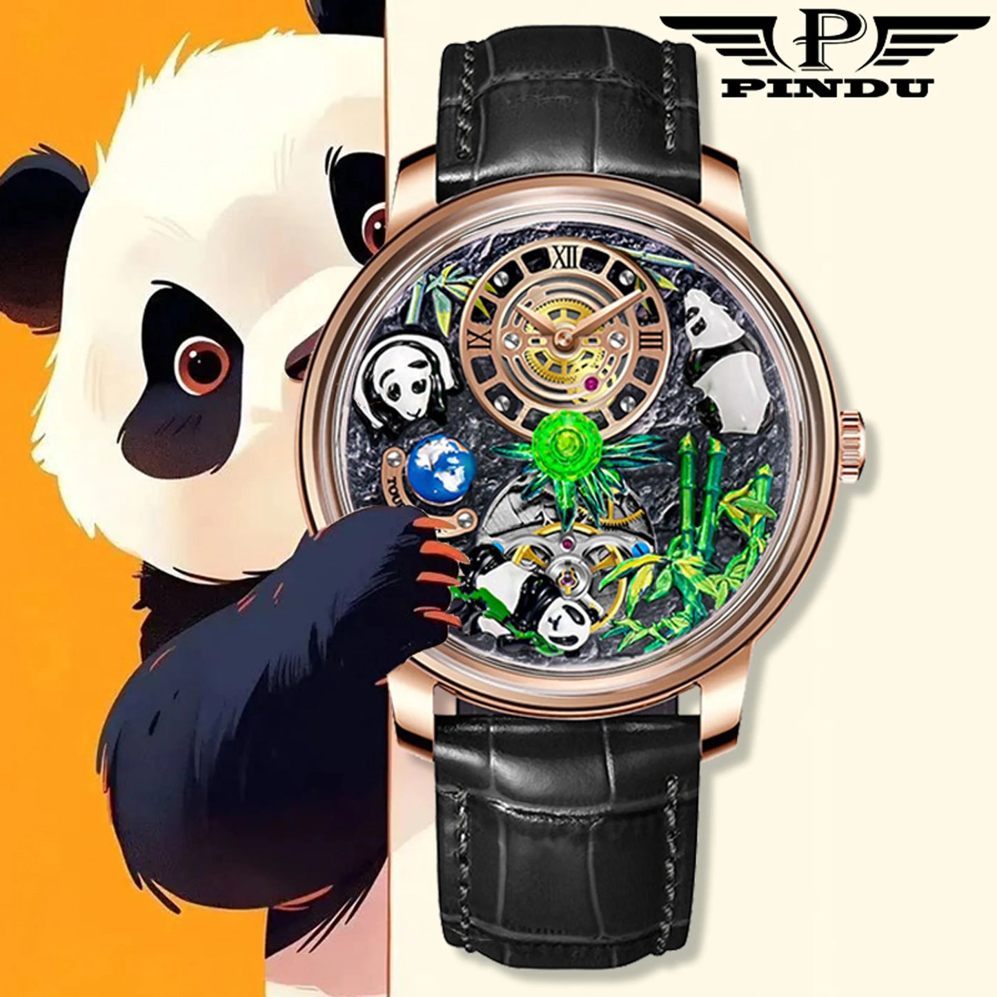 PINDU Panda National Treasure Series Mechanical Watch Men M2791B Movement Sapphire Mirror Waterproof Automatic Mechanical Watch
