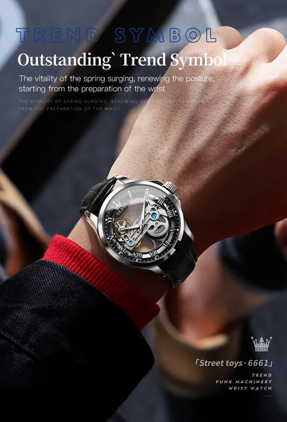 OLEVS 6661 Automatic Watch For Men Skeleton Original Mechanical Movement Man Wristwatch Waterproof Luminous Sport Men's Watches