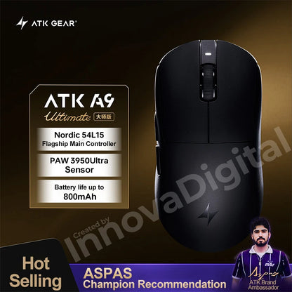 Mouse de gaming wireless ATK Dragonfly A9 Ultimate A9 Air PAW3950, ultra-ușor, ergonomic, pentru e-sports gamer FPS CSGO A9 Ultra