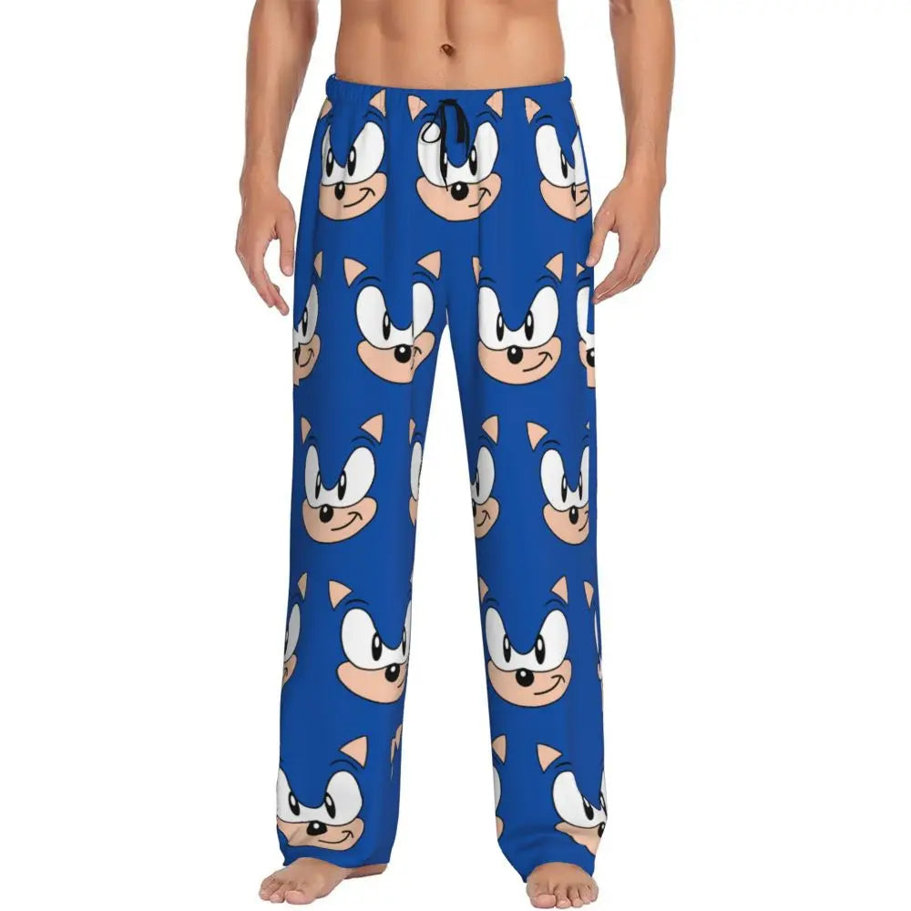 Custom Print Men's Soniced Pajama Pants Hedgehog Game Sleepwear Sleep Lounge Bottoms with Pockets