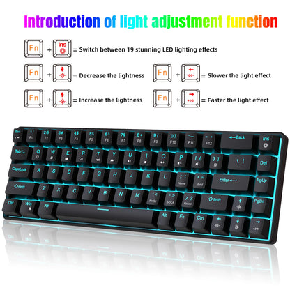 Tastiera meccanica gaming 60% USB con tasti bianchi, mini tastiera gamer ergonomica per computer, retroilluminata, tastiera PC per musica