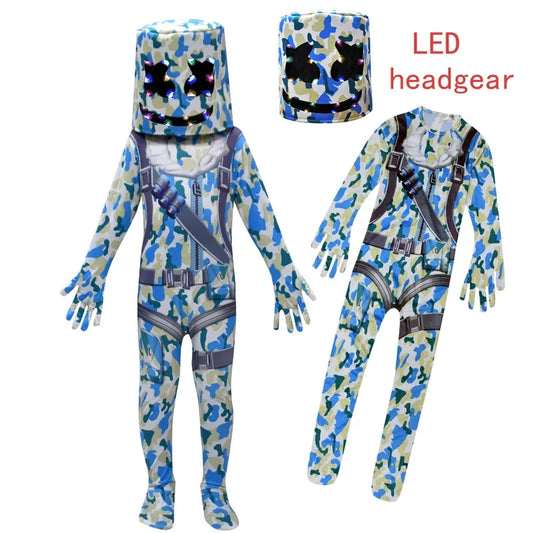 ❤★❤Fatos macacão DJ guerrilla warfare para crianças, roupa de cosplay de palhaço, fato de Halloween, Natal, festa temática, jogo, cosplay Fortnites Co★♥★