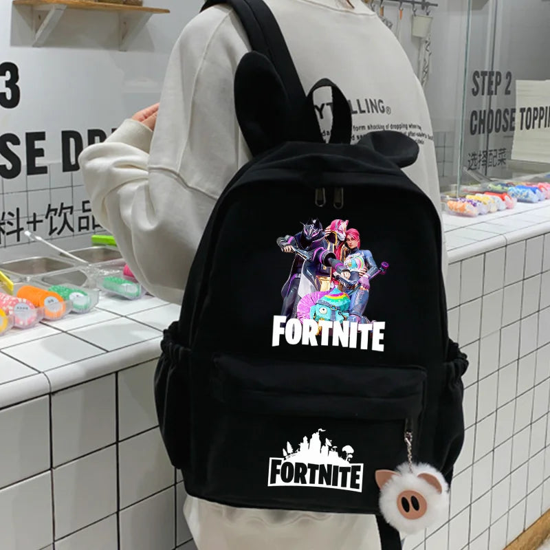 New Fortnite Cartoon Backpack Boy Girl Casual Schoolbag Large Capacity Student Bag Rabbit Ears Travel Backpack Stationary Gift