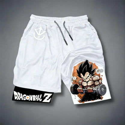 2026 Summer Dragon Ball Double Layer Sports Shorts for Men, Vegeta Gym Print, Quick Dry Fitness Workout Shorts, Oversized Y2k