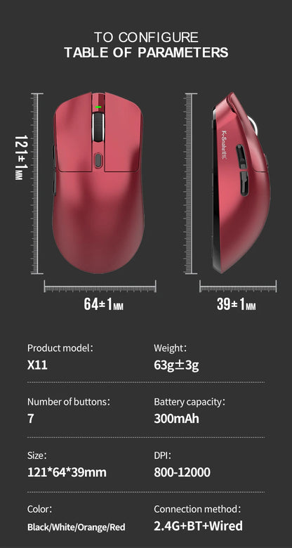K-Snake X11 Bluetooth Wireless Gaming Mouse, Tri-Mode RGB Rechargeable Mouse with PAW3311 Sensor, 12000 DPI Magnetic Charging Gaming Mouse for PC, Laptop & Office