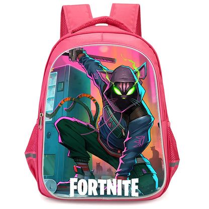 Mochila Fortnite Cartoon vermelha de 16" unissexo com fecho duplo, grande capacidade, mochila escolar para crianças, meninos e meninas dos 5 aos 8 anos