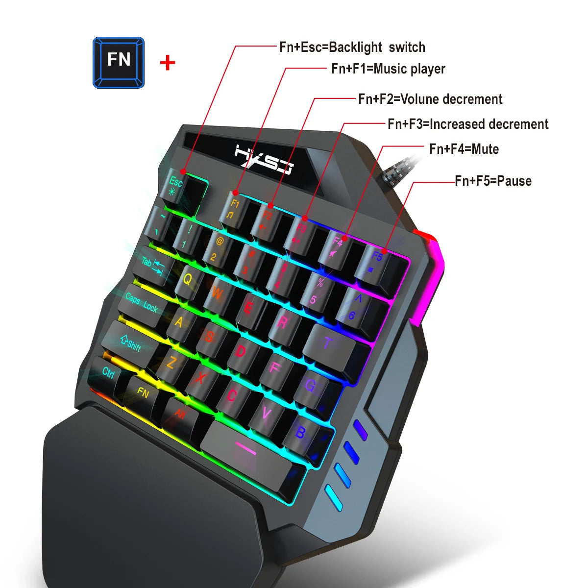 Ergonomic One-Handed Gaming Keyboard, 35-Key Compact Design, RGB Lighting, USB Powered, Thin Film Keys for Enhanced Gaming
