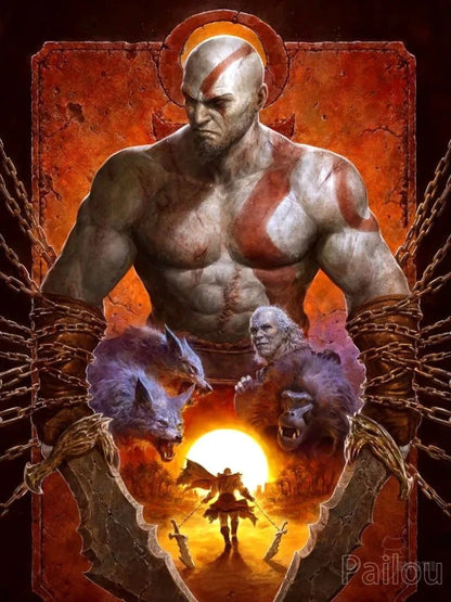 God Of War Ragnarok 5D DIY Diamond Painting Kit Greek Mythology Kratos Art Mosaic Cross Stitch Handcraft Home Room Decor Gift