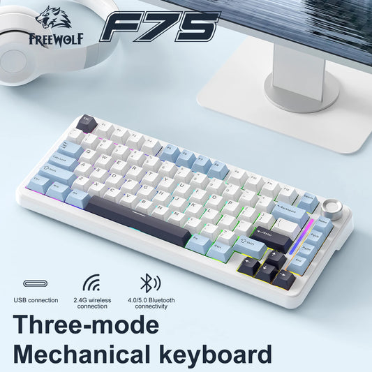 FREEWOLF F75 Gaming Mechanical Keyboard, 75% Tri-Mode Wireless Bluetooth, AULA F75 Same Model, RGB Hot Swappable PBT 4000mAh