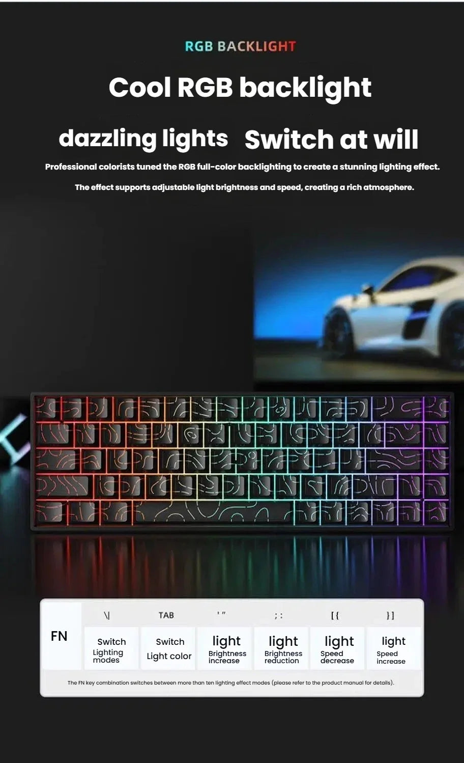 Tastiera meccanica portatile cablata K61, Phantom RGB colorata, risposta di livello gaming, design ergonomico, adatta al gaming e all’ufficio