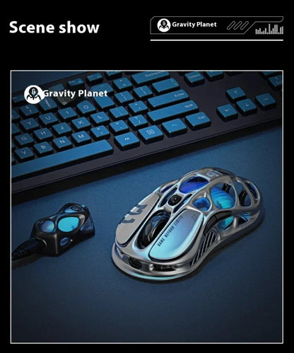 New GravaStar M1 M2 Wireless Magnesium Alloy Gaming Mouse PAW3395 4K 26000DPI Bluetooth 2.4G Wired Hollow Design Gamer Mouse