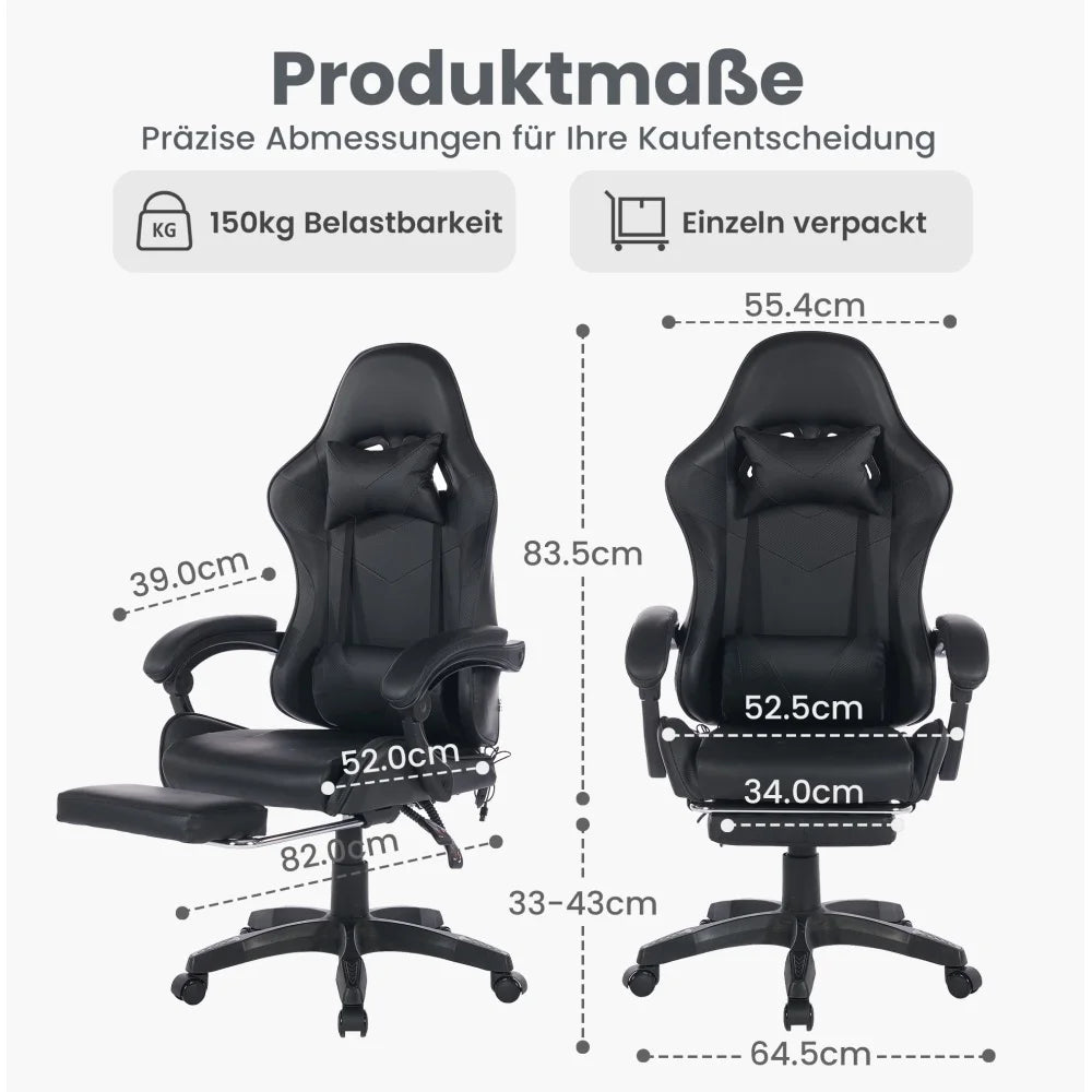 Ergonomic Rotating Gaming Chair, 360 Reclining Office Chair °   Pivoting, Height-Adjustable, Footrest, Headrest