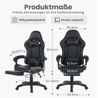 Ergonomic Rotating Gaming Chair, 360 Reclining Office Chair °   Pivoting, Height-Adjustable, Footrest, Headrest