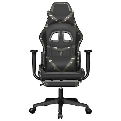 Gaming Chair Massage Footrest Black & Camouflage 67X64X116-127 cm in Imitation Leather, 360 Adjustable Reclining Seat ° Load Capacity 110 kg