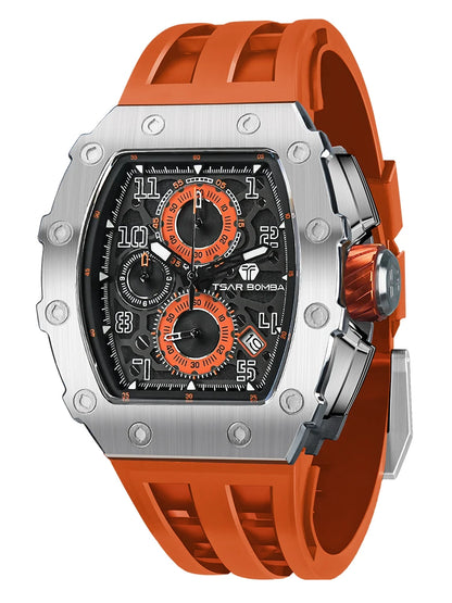 TSAR BOMBA Uhr für Herren, Luxusmarke, Tonneau-Design, wasserdichte Uhr, Edelstahl-Armbanduhr, modische rechteckige Herrenuhr