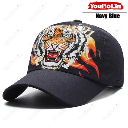 Czapka baseballowa Outdoor Tiger Face, letni materiał szybkoschnący, konstrukcja z siateczki i perforacji, czapka z etnicznym nadrukiem chroniąca przed słońcem