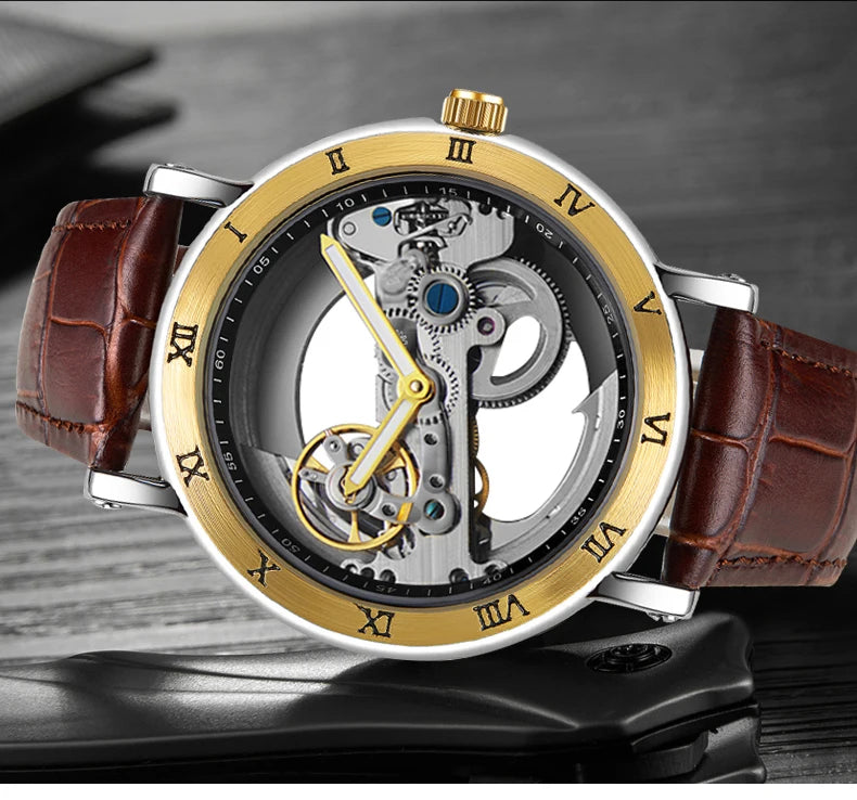 Watch Men Automatic Watch Luxury Watch Man Mechanical Wristwatch Skeleton Design Waterproof Leather Strap Male Watch Reloj Hombr