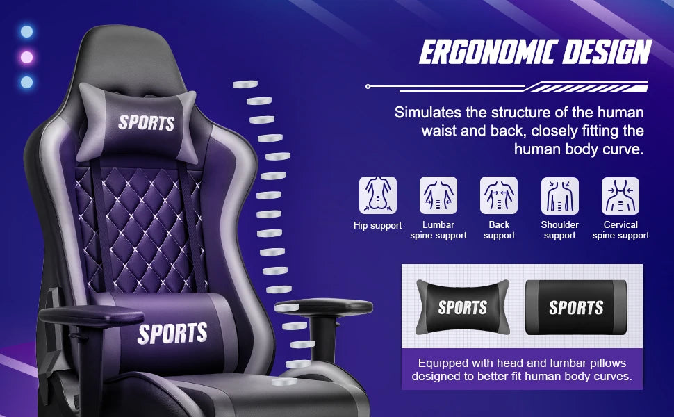Daccormax Ergonomic Office Chair/Gaming Chair: 170° Recline, Adjustable Armrests, Lumbar Support for Long Hours Sitting