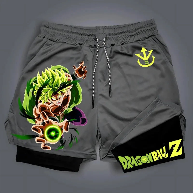 2026 New Summer Dragon Ball Oversized 2-in-1 Shorts High Quality Cotton Broly Super Saiyan Print Unisex Casual Shorts for Adults
