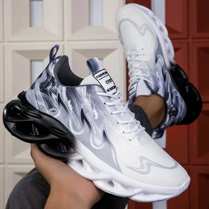 Chaussures de sport décontractées pour homme : chaussures de sport légères et respirantes à imprimé flammes, pour l'été, le tennis, la course à pied et la randonnée