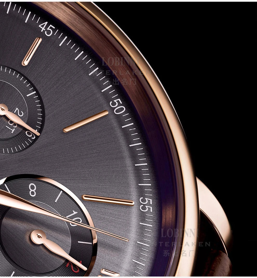 Luxury Brand Switzerland LOBINNI Perpetual Calendar Seagull Automatic Mechanical Men's Watches Sapphire Multi-function L13019-11