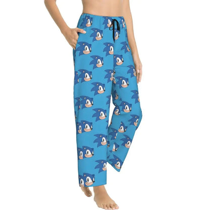 Custom Women Soniced Pajama Pants Printed Hedgehog Game Sleep Sleepwear Bottoms with Pockets