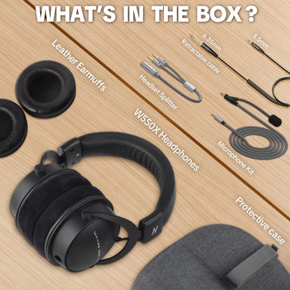 Cuffie cablate over-ear Talomen TOP W550X con driver da 50mm, bassi profondi, cavo rimovibile e microfono integrato – Headset per gaming, DJ, studio e ufficio