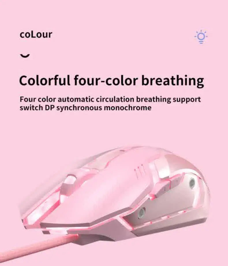 Carpbaba G3 Wired Game Mouse Mute Pink Mechanical E-sports Girl Lovely Art Portable Office Household for MacBook Laptop PC Gamer