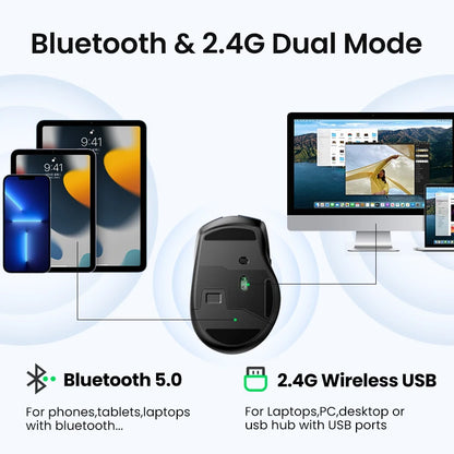 Ratón inalámbrico UGREEN Bluetooth 5.0 ergonómico 4000DPI con 6 botones silenciosos para MacBook, tabletas, portátiles, ordenadores y PC, ratón 2.4G