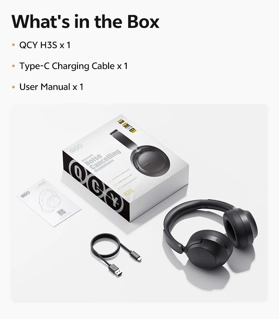 Cuffie Bluetooth 6.0 Over-Ear QCY H3S con ANC adattivo -56dB – Headset wireless Hi-Res LDAC, batteria 102H, audio spaziale Dual Driver