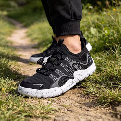 Ανδρικά αθλητικά παπούτσια barefoot Oiaano Wide, μαύρο πλεκτό mesh, εξαιρετικά ελαφριά, διαπνέοντα, για αναψυχή, εργασία, τζόκινγκ και εξωτερικούς χώρους, μαλακή σόλα zero drop