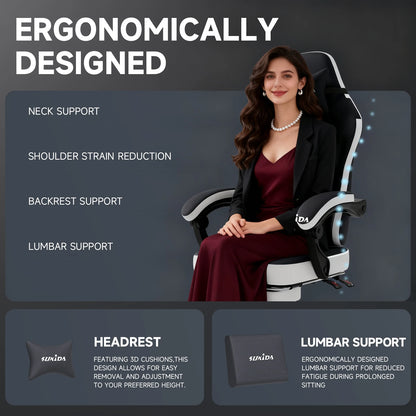 SUKIDA Gaming chair Gamer chair Ergonomic Office Chair Footrest Adjustable Loin & Pillows Gaming Chair