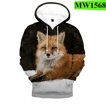 Populära hiphop-hoodies med ny 3D-rävprint, bekväma sweatshirts för män/kvinnor och vuxna/barn, avslappnade pullovers