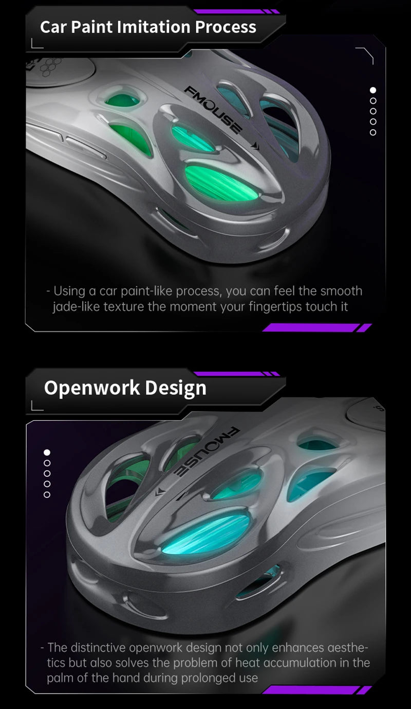 Rato Gaming Sem Fios 2.4G Trimodo RGB, Design Oco Leve com Iluminação Chroma, Com Fios/Bluetooth, Rato E-Sports Controlador