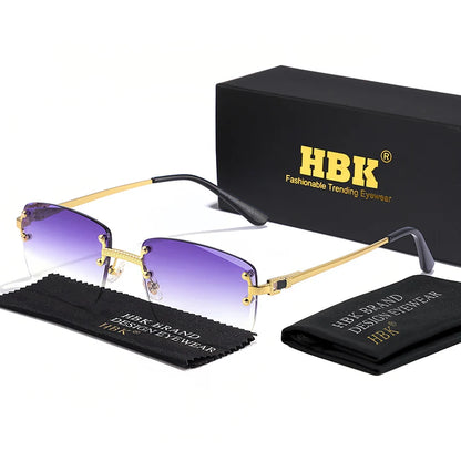 HBK Čtvercové bezrámové sluneční brýle pro ženy, TOP kvalita, retro kovové sluneční brýle pro muže, luxusní, na večírky i do práce, s přechodovými skly
