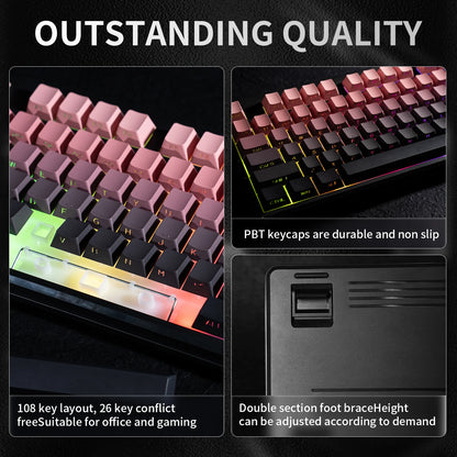 Teclado Bluetooth V108 Pro para oficina, bajo nivel de ruido, 2.4G, con cable e inalámbrico, diseño completo, membrana con retroiluminación RGB