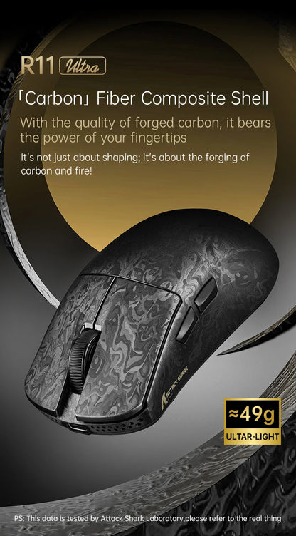 Attack Shark R11 Ultra 8K Carbon Fiber Gaming Mouse, PAW3950MAX, 49g Ultra-Lightweight, Wireless 8000Hz Polling,Tri-Mode