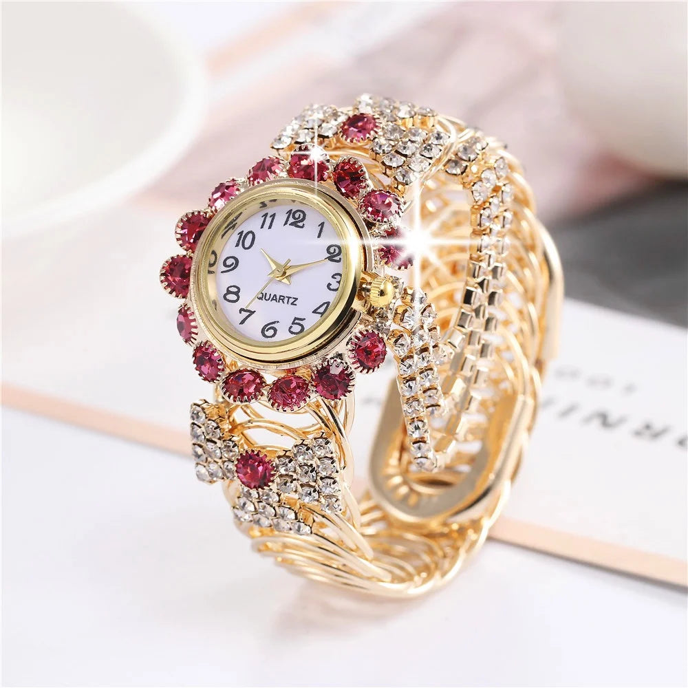 5PCS Luxury Rhinestone Women Watches Jewelry Set Fashion Adjustable Bangle Ladies Quartz Wristwatch Reloj Mujer（Without Box）
