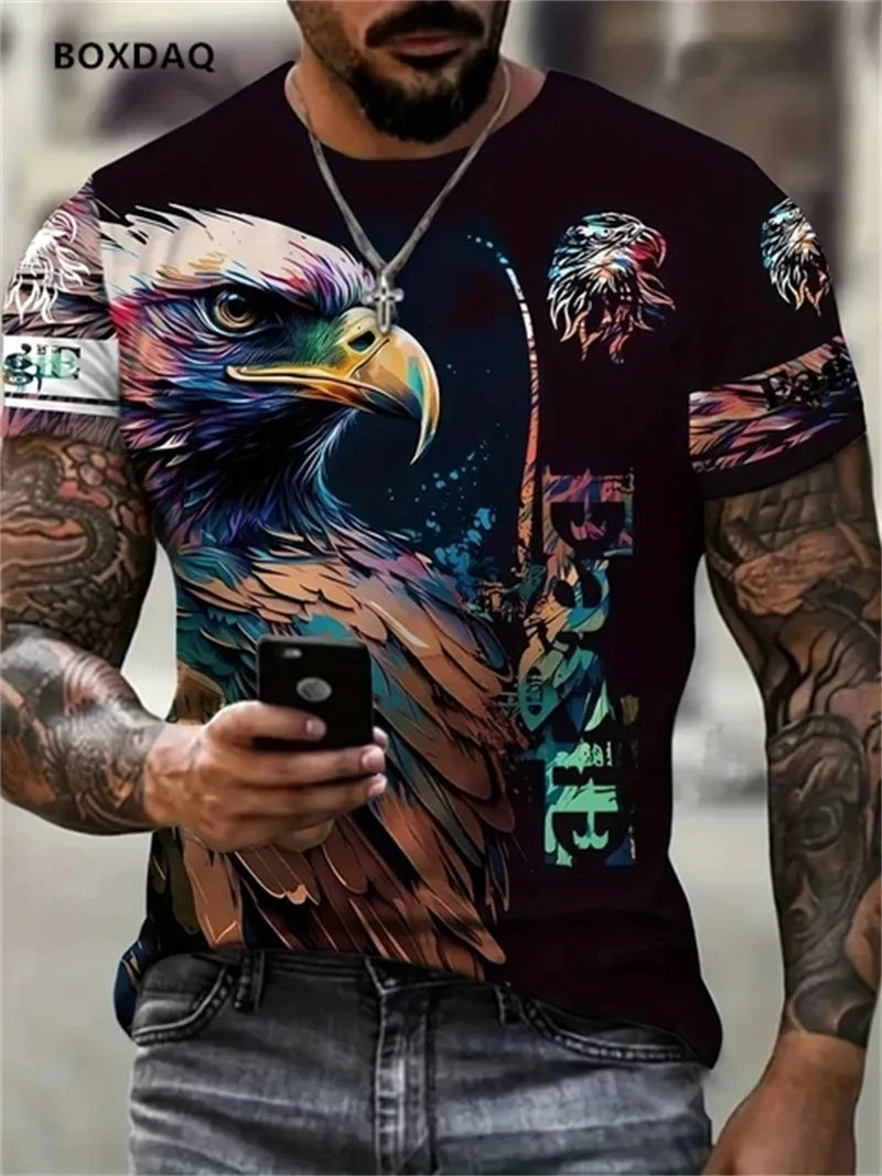 Vyriški „Fashion Eagle“ marškinėliai, laisvo kirpimo, su apvalia iškirpte, laisvalaikio stiliaus, trumpomis rankovėmis, su 3D gyvūno rašto spauda, gatvės stiliaus marškinėliai, 6XL didelis dydis, kvėpuojantys marškinėliai