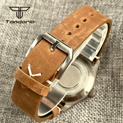 Tandorio Titanium NH35A 39mm Automatic Pilot Dive Watch for Men 20BAR Sapphire Ultralight Waterproof Wristwatch Green Luminous
