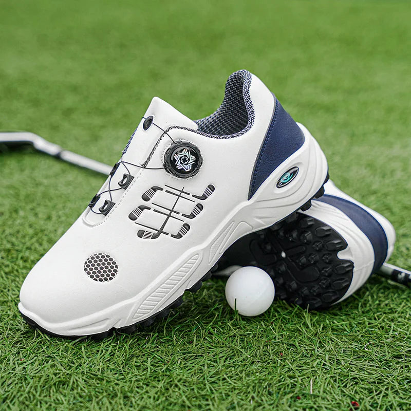 Professional Golf Shoes with Rotary Lock Buckle, Breathable, Shock-Absorbing, Non-Slip, Comfortable Support for Golf Course Swing Movements, Men's Casual Sports Shoes