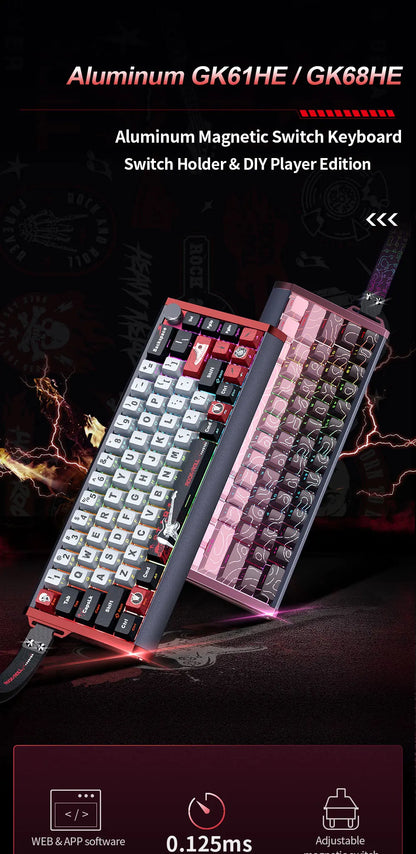 Teclado magnético SKYLOONG GK61/GK68 HE con carcasa de aluminio, 8000hz, RT0.01mm, activación rápida, teclas PBT, retroiluminación RGB y conexión por cable para gaming