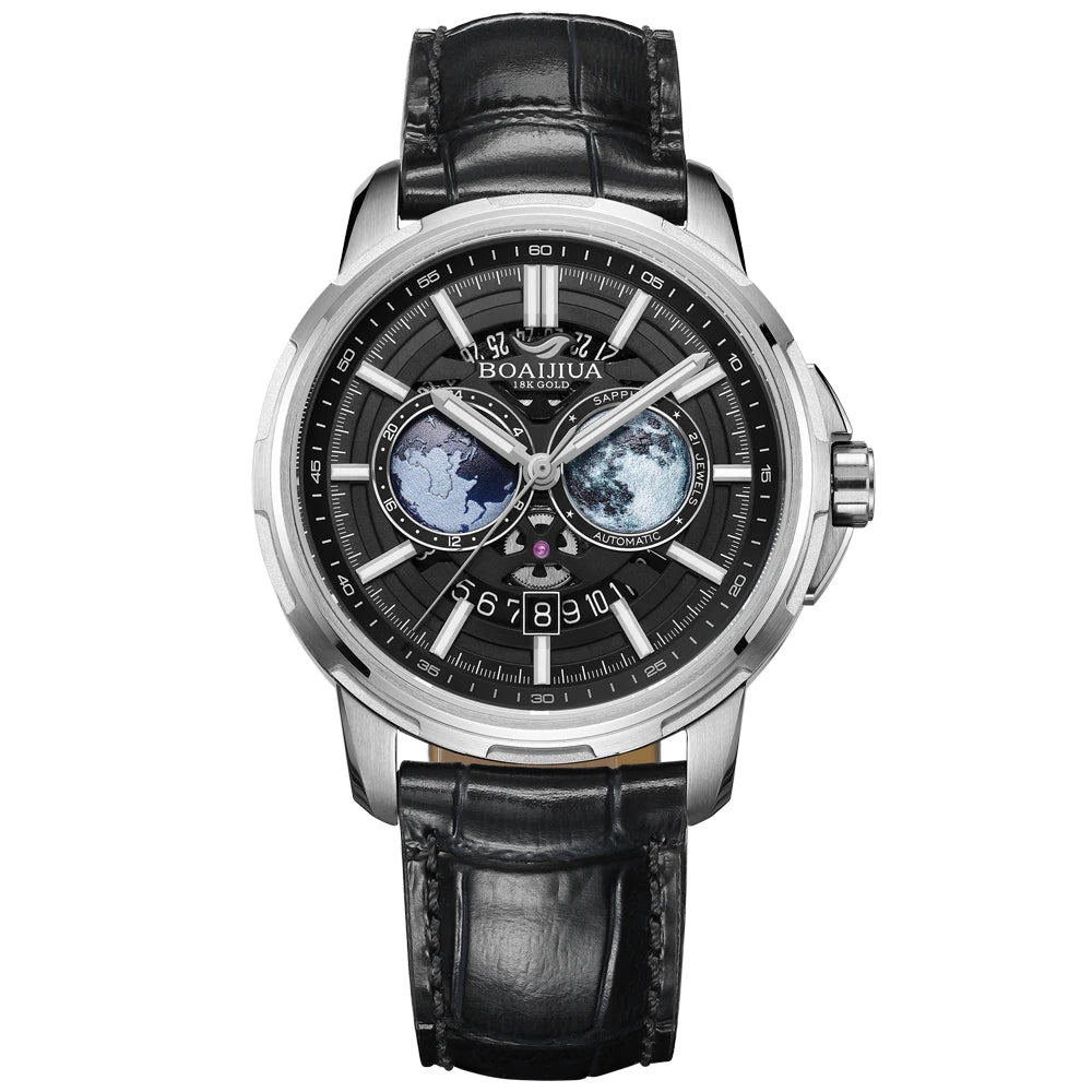 BORIAGE(BOAIJIUA) vollautomatische mechanische Herrenuhr mit Originaldesign, wasserdichte leuchtende mechanische Armbanduhr