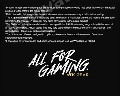 Mouse de gaming wireless ATK Dragonfly A9 Ultimate A9 Air PAW3950, ultra-ușor, ergonomic, pentru e-sports gamer FPS CSGO A9 Ultra
