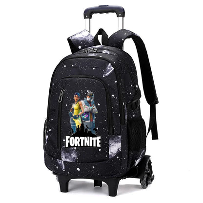 Fortnite 2 viename vežimėlis-kuprinė su žvaigždėto dangaus raštu, didelės talpos vandeniui atsparus nešiojamojo kompiuterio krepšys su laiptų įveikimo konstrukcija, mokyklinė kuprinė moksleiviams
