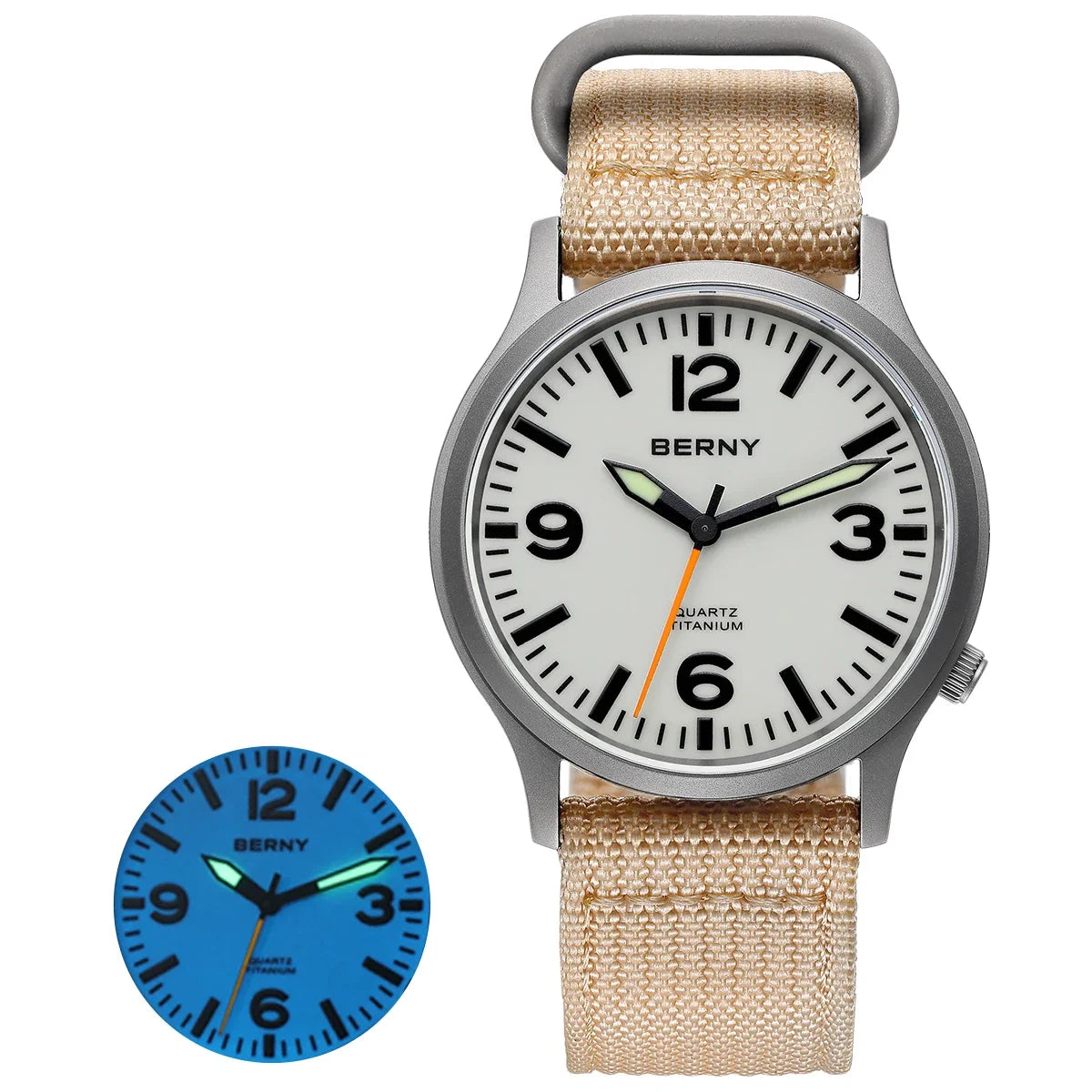 BERNY Full Titanium Watches for Men Super Luminous Sapphire Sports Field Quartz Men's Watch VH31 Wristwatch 5ATM Easy Read