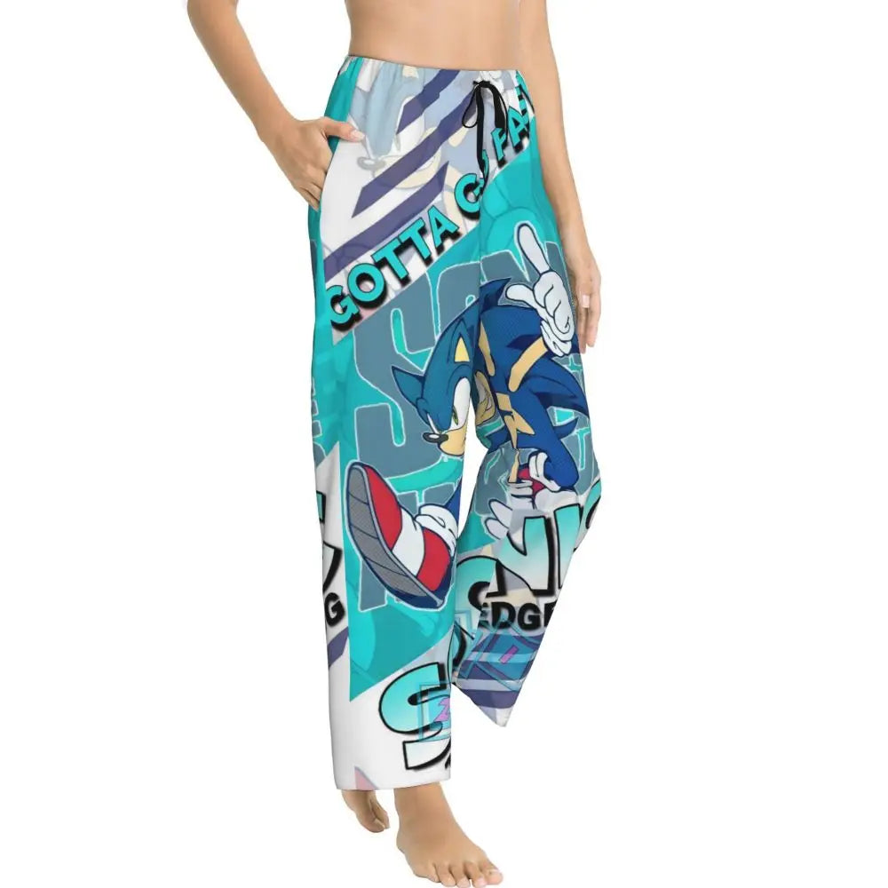 Custom Women Soniced Pajama Pants Printed Hedgehog Game Sleep Sleepwear Bottoms with Pockets